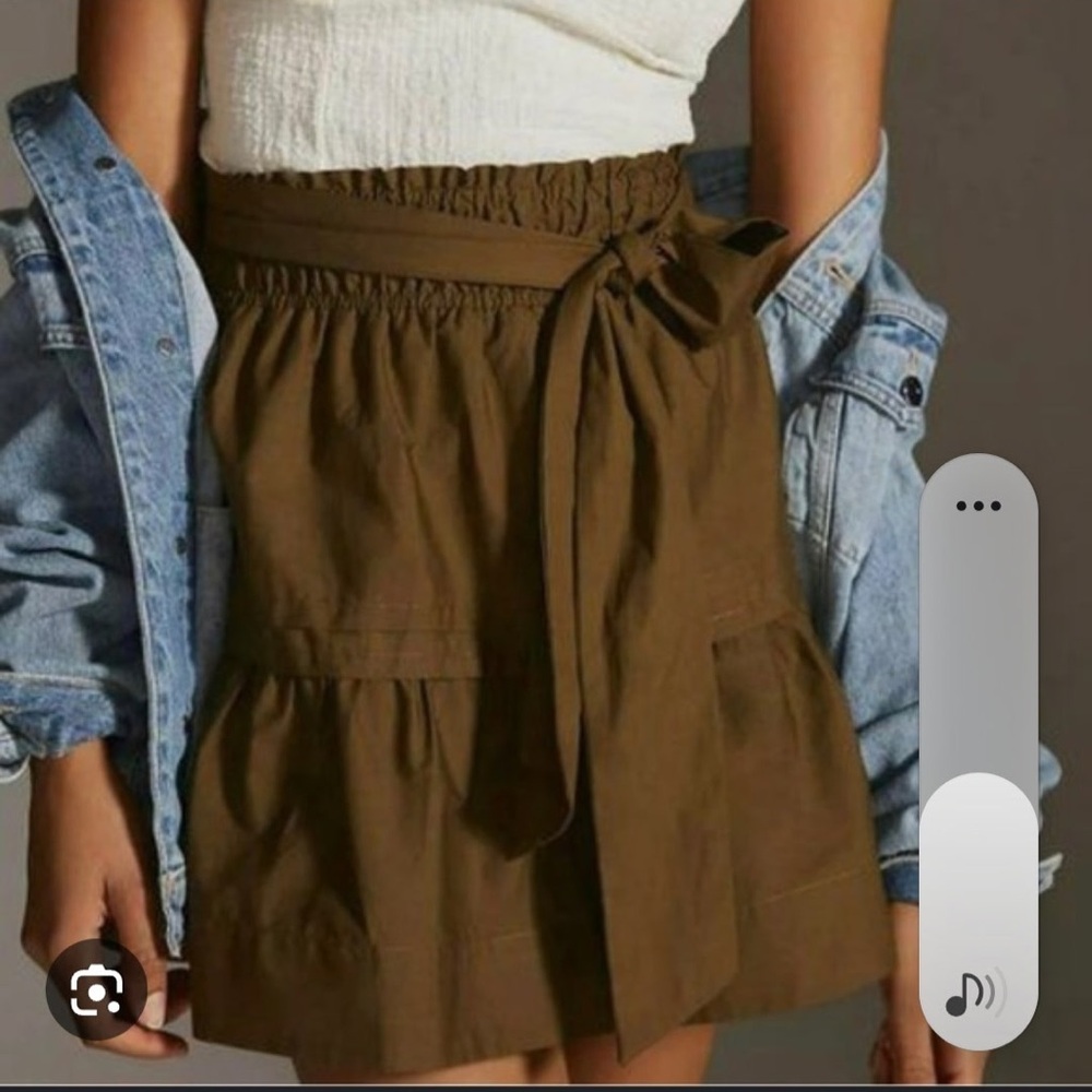 Anthropologie Maeve Green A-Line Skirt with Bow Detail